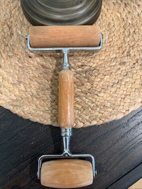 Wooden Double Roller Kitchen Tool - Natural Wood